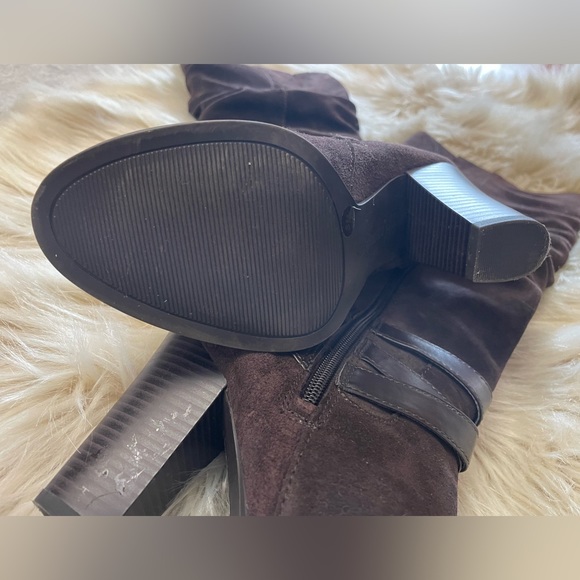 INC International Concepts Jordana Brown Suede Knee High Boots Chunky Heel Sz 5M - Picture 8 of 11